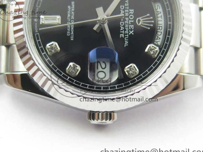 0415 TopPick Day-Date 36 SS 128239 Bp Maker Best Edition Black Dial Crystral Markers on President Bracelet 3149